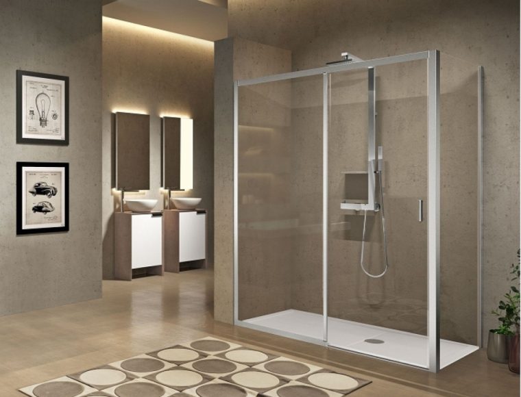 Paroi De Douche Sans Seuil 1 Porte Coulissante+1 Fixe ... avec Paroi De Douche Fixe 140