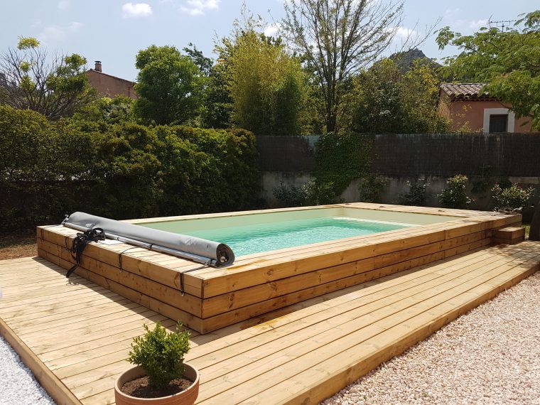 Piscine Bois Semi-Enterrée Avec Terrasse En Pin - La ... avec Terrasse Pour Piscine