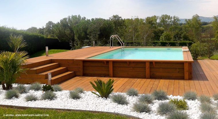 #Piscine #Terrasse Bois Semi-Enterrée Créée Par L ... pour Piscine Bois Semi Enterree