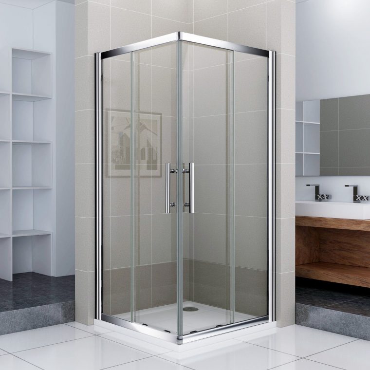 Porte Coulissante Paroi De Douche Accès D'Angle Verre ... intérieur Porte De Douche Ajustable