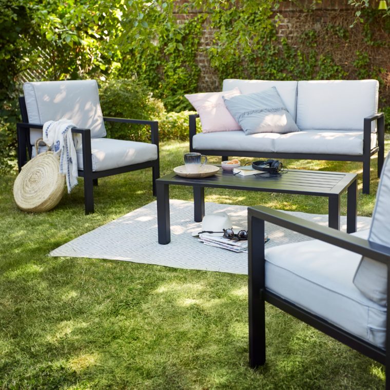 Salon Bas De Jardin Blooma Jaz Aluminium Gris 4 Personnes ... pour Salon De Jardin Aluminium