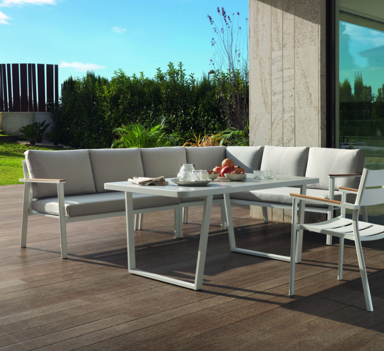 Salon De Jardin D'Angle Dinatoire En Aluminium - Brin D ... avec Salon Jardin Aluminium