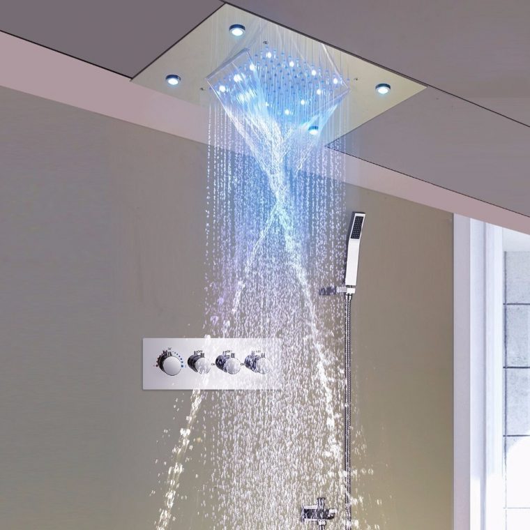 Shower Set Douche Waterfall Rainfall Large Ceiling Rain ... dedans Ciel De Pluie Douche