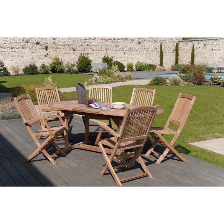 Table De Jardin Extensible 150-200 Cm En Bois De Teck ... encequiconcerne Table De Jardin Extensible