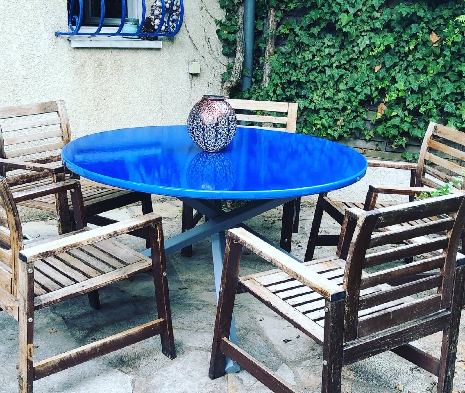 Table De Jardin Ronde En Lave Émaillée Couleur Bleu Gitane ... tout Table Ronde Jardin