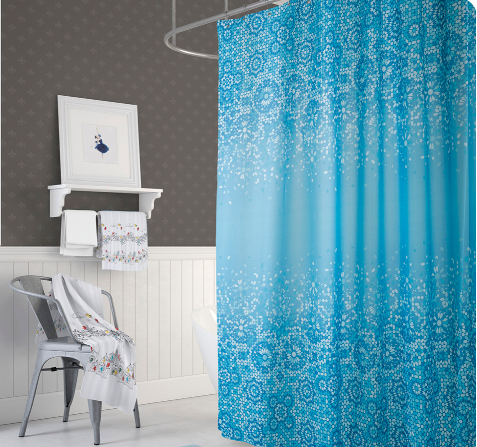 Textil Duschvorhang 180X180 Cm Blau Weiß Mosaik Inkl ... pour Rideau De Douche Hauteur 220