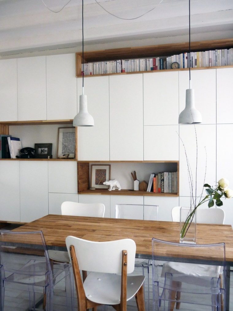 Un Mur De Rangement Blanc Et Bois+ + + | Meuble Salle À ... avec Meuble De Salle A Manger Ikea