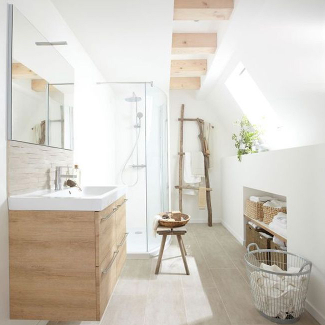 Une Déco De Salle De Bain En Bois Et Blanc | My Blog Deco intérieur Salle De Bain Carrelage Parquet