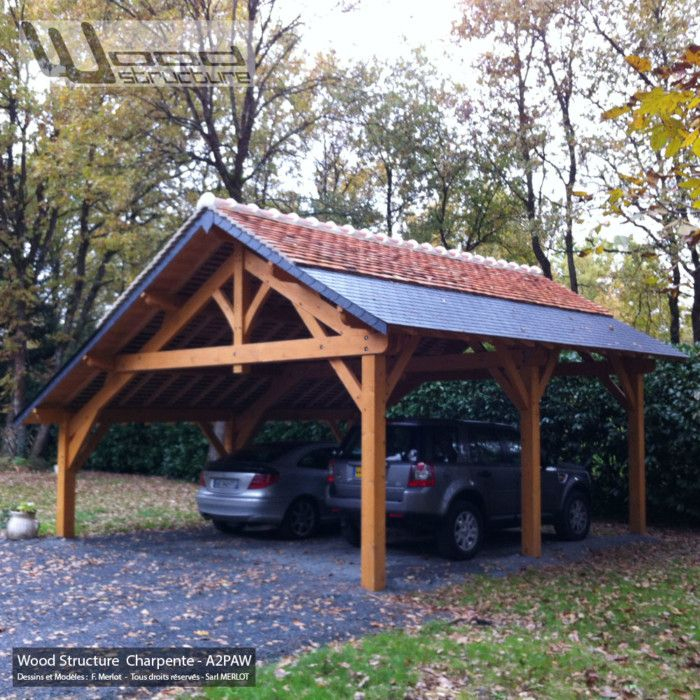 Abris 2 Pans Asymétrique - Charpente Bois - Wood Structure | Charpente ... avec Auvent Bois Pour Voiture 2 Pans