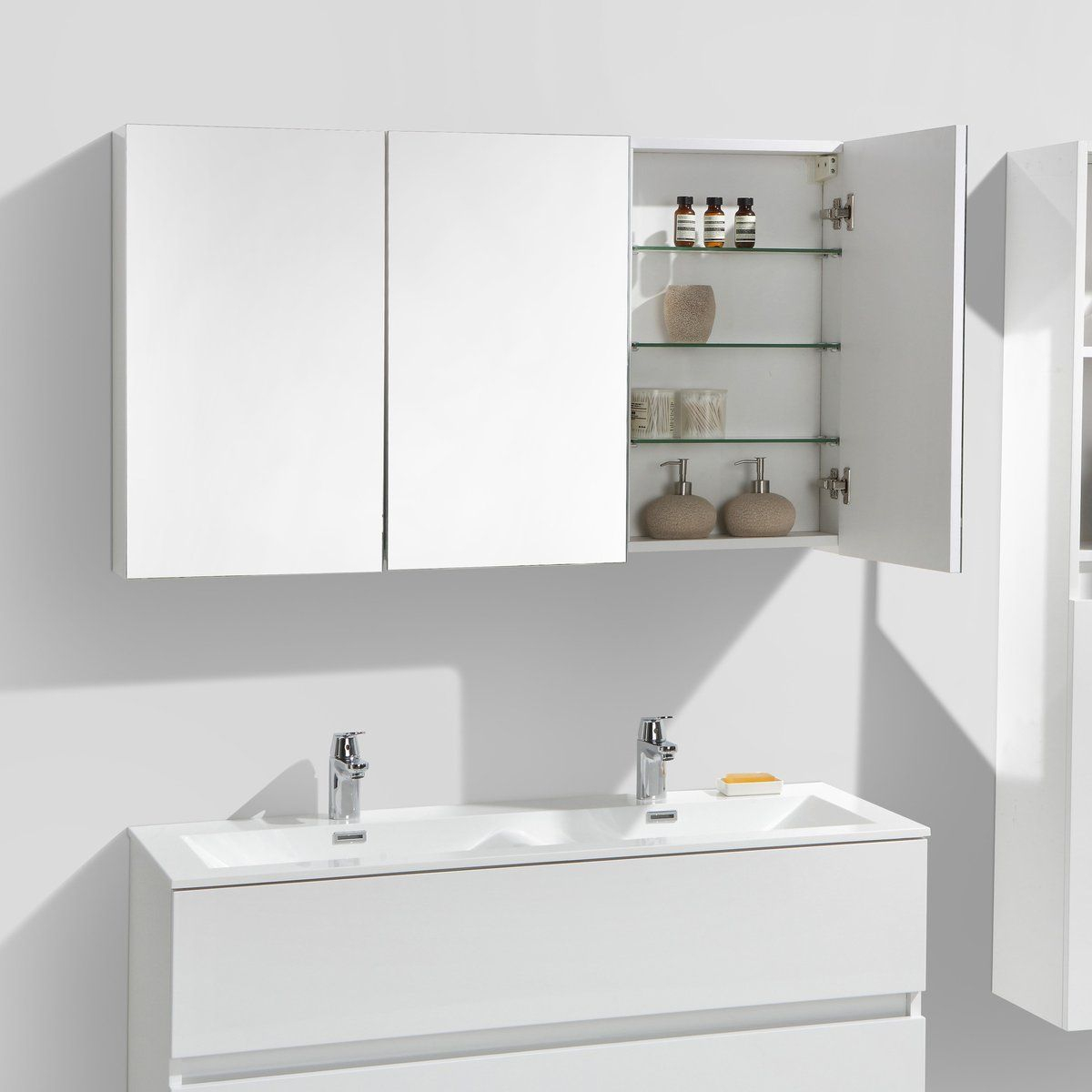 Armoire De Toilette Bloc-Miroir Siena Largeur 120 Cm, Blanc Laqué - Le ... pour Meuble De Salle De Bain Design Haut De Gamme