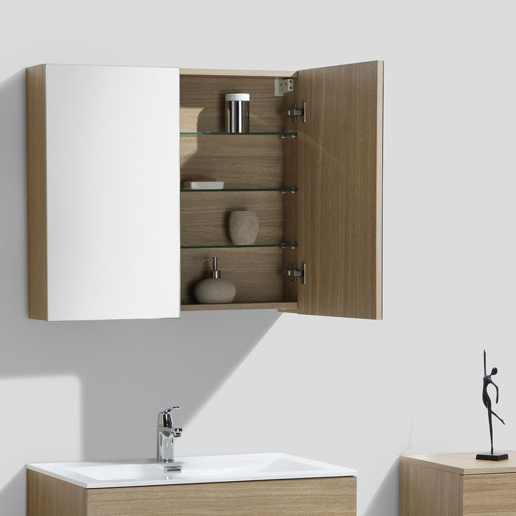 Armoire De Toilette Bloc-Miroir Siena Largeur 80 Cm, Chêne Clair ... destiné Meuble De Salle De Bain Design Haut De Gamme