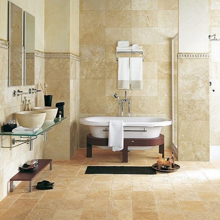 Carrelage Salle De Bain En Pierre Naturelle De Travertin encequiconcerne Carrelage Salle De Bain Effet Pierre Beige