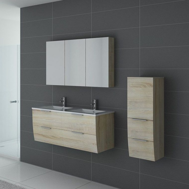 Ensemble De Salle De Bain Double Vasque Livourne Scandinave, Meuble De ... avec Ensemble Meuble Salle De Bain Double Vasque