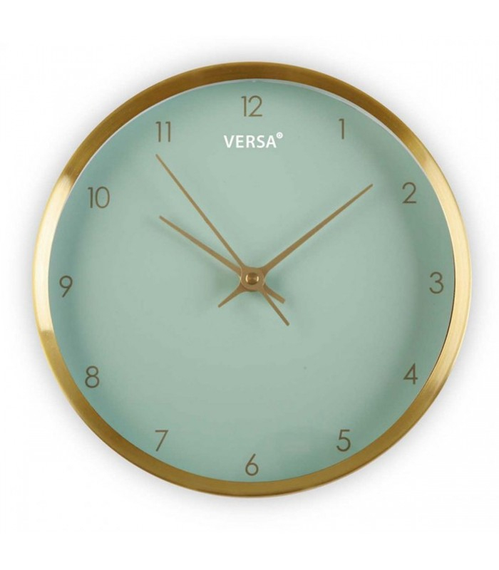 Horloge Murale Ronde Dorée Fond Vert Menthe destiné Horloge Murale Design Salle De Bain