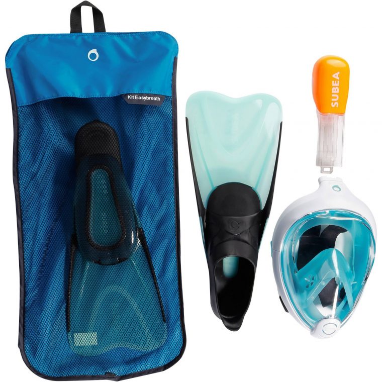 Kit De Snorkeling Masque Easybreath Palmes Bleu Turquoise Noir - Clubs ... destiné Palmes Decathlon