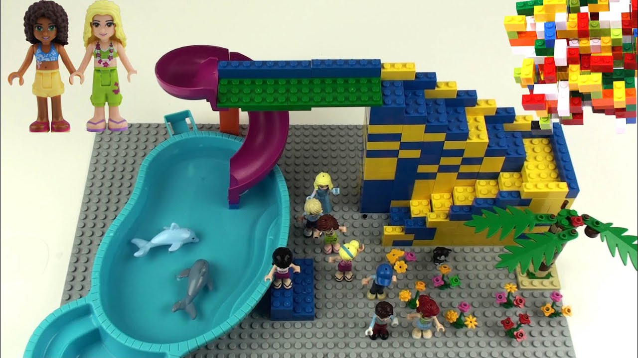 Lego Friends 2 + Slide + Dolphin + Swimming Pool + Mia + Olivia + Emma ... intérieur Lego Friends Large Swimming Pool 2 By Misty Brick