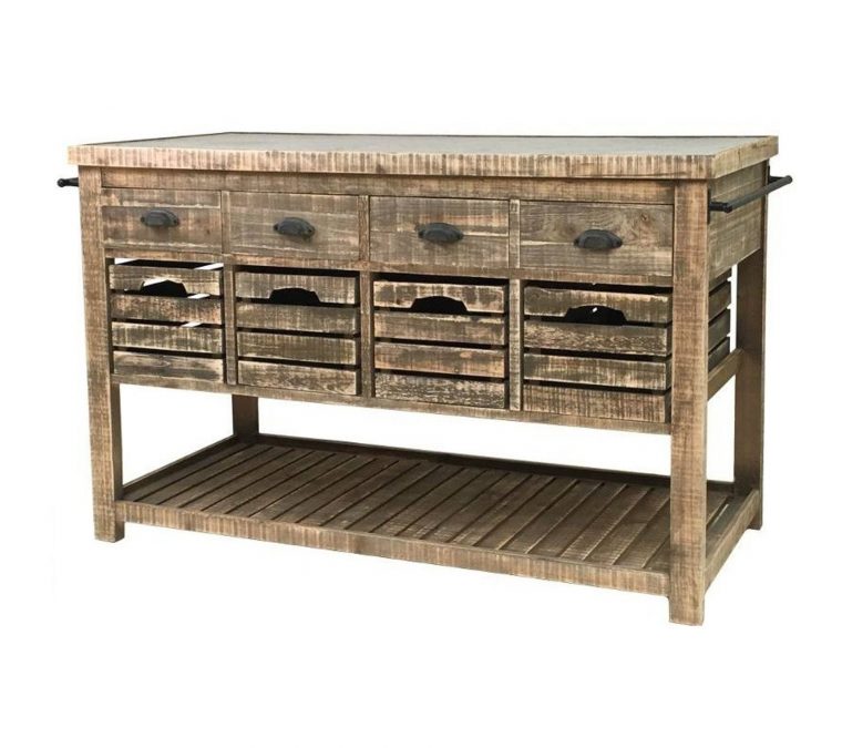 Meuble Billot Ilôt Central Bahut Buffet Console Table De Drapier De ... tout Meuble Cuisine Zinc