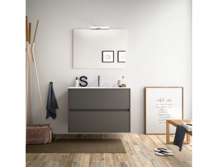 Meuble De Salle De Bain Suspendu 80 Cm Gris Opaque Avec Lavabo En ... encequiconcerne Lavabo Salle De Bain Leroy Merlin 60 Cm Gris