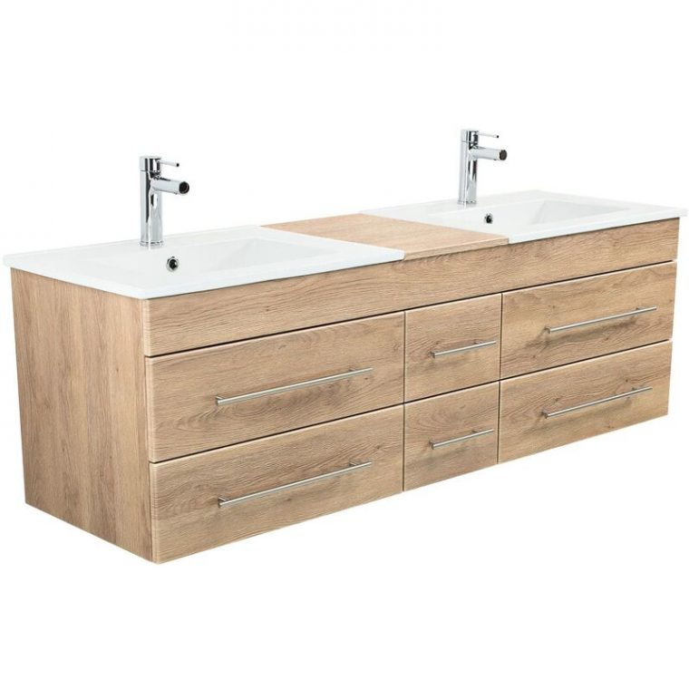 Meuble Salle De Bain Double Vasque Milano Xl 172Cm Décor Chêne ... à Salle De Bain Moderne Xl