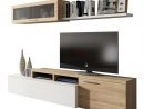 Meuble Tv 2 Portes Avec Étagère Murale L200 Cm - Blanc/Chêne tout Meuble Cuisine Tout Au Long De La Chambre