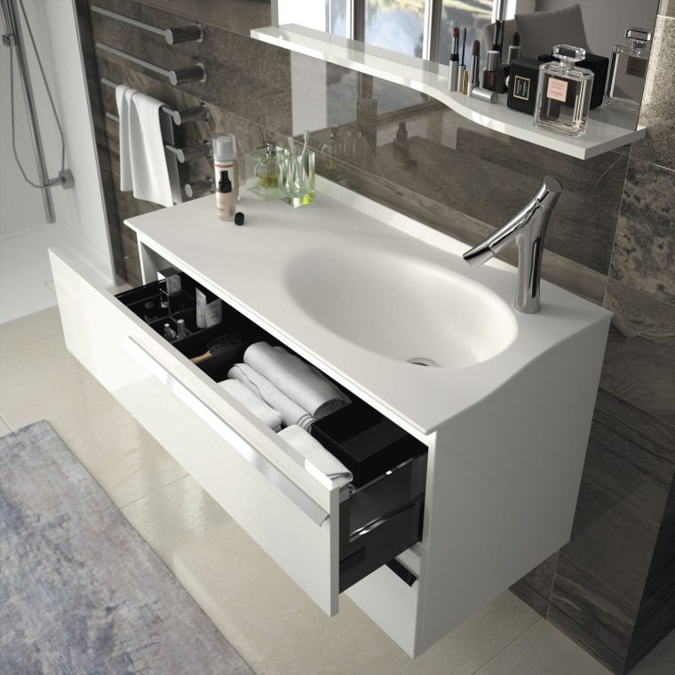 Meuble Vasque Double - Joya - Ambiance Bain - Suspendu / En Bois / En Verre serapportantà Lavabo Salle De Bain Moderne Verre