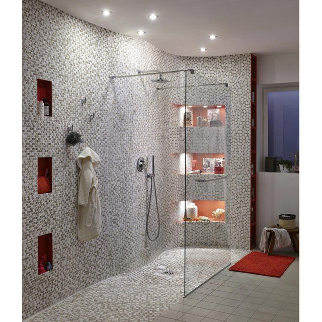 Mosaïque Sol Et Mur Pastille Marbre Blanc Et Moka | Douche Italienne ... pour Sol Salle De Bain Italienne