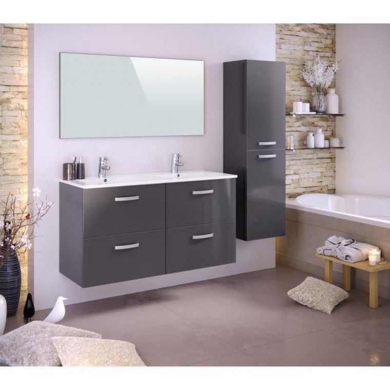 Stella Ensemble Salle De Bain Double Vasque L 120 Cm Avec Colonne Et ... intérieur Ensemble Meuble Salle De Bain Avec Pied