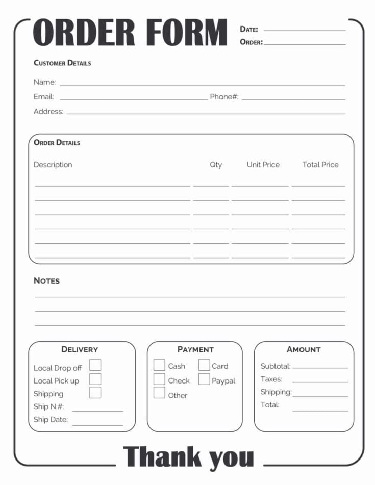 Order Forms Free Printable